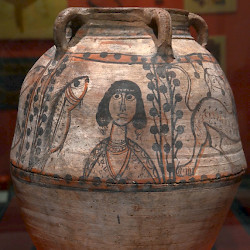 Coptic jar with decoration of a woman with wild animals