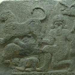 Karchemish, Neo-Hittite relief of a hero (Gilgameš?) with animals