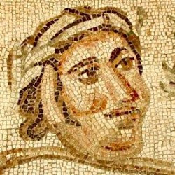 Bishapur, Palace, Mosaic of a Dionysiac head