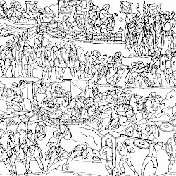Rome, Forum Romanum, Arch of Severus, Relief west left, drawing: Surrender of Seleucia