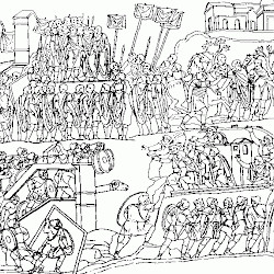 Rome, Forum Romanum, Arch of Severus, Relief west right, drawing: Capture of Ctesiphon