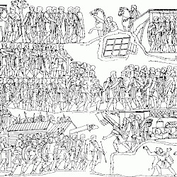 Rome, Forum Romanum, Arch of Severus, Relief east right, drawing: Surrender of Edessa