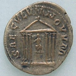 Coin commemorating Rome's 1000th birthday, showing the Temple of Venus and Roma