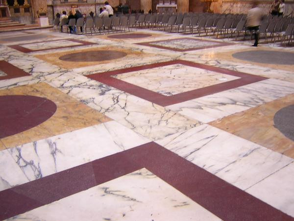 Rome, Pantheon (13), Pavement, covered by white and Numidian yellow marble, purple porphyry and grey granite from Egypt