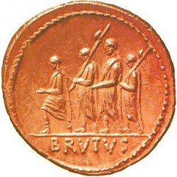 Coin with a Roman magistrate and two lictores carrying fasces
