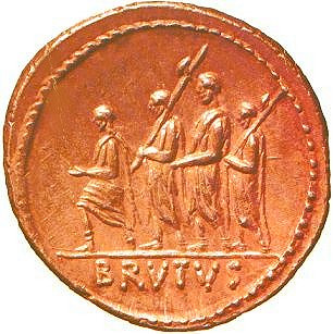 Coin with a Roman magistrate and two lictores carrying fasces
