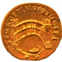 Coin with Trajan's bridge across the Danube