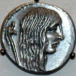 Coin of Caesar, showing a Gallic captive