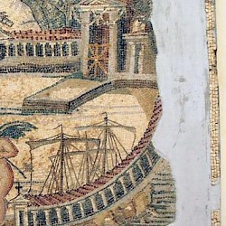 Villa of the Nile Mosaic, first mosaic: the port of Lepcis Magna