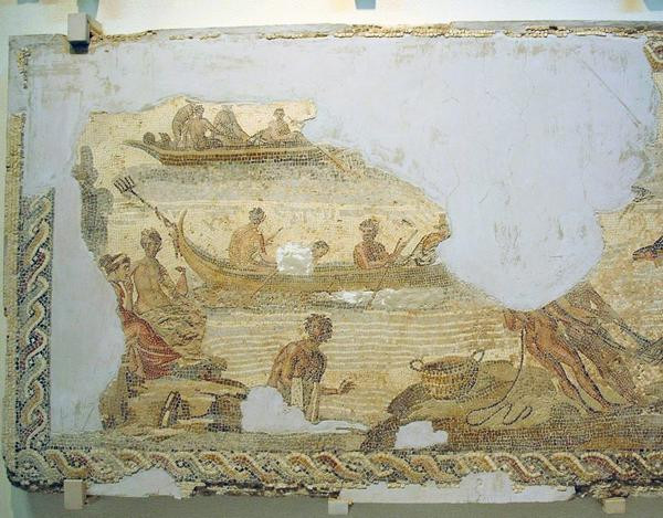 Villa of the Nile Mosaic, third mosaic, fishing boats