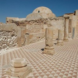Villa Selene, Terrace with baths in the background