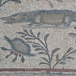 Villa Selene, Terrace, mosaic of pygmees and a crocodile