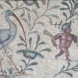 Villa Selene, Terrace, mosaic of pygmees and a crane