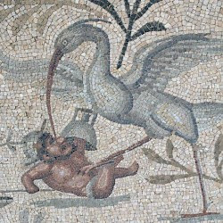 Villa Selene, Terrace, mosaic of pygmee and a crane