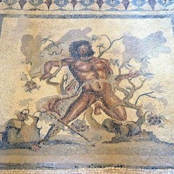 Villa Selene, Winter Triclinium, mosaic of Lycurgus and Ambrosia