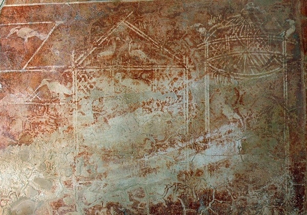 Villa Selene, Atrium, wall painting of birds and cages