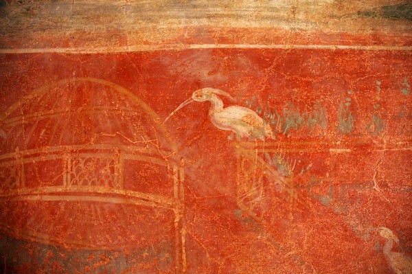 Villa Selene, Atrium, wall painting of birds and cages