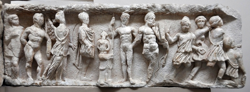 Ephesus, Temple of Hadrian, 4th-century relief: Theseus sacrificing and Heracles following the Amazons