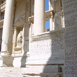 Ephesus, Library of Celsus, Façade with inscriptions
