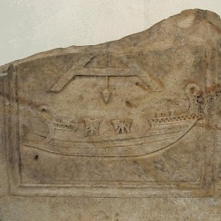 Mainz-Weisenau, Tombstone of a carpenter with a relief of a warship