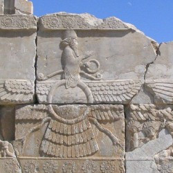 Persepolis, Palace of Xerxes, Interconnecting staircase, Faravahar