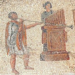 Villa of Dar Buc Ammera, gladiator mosaic, Musicians
