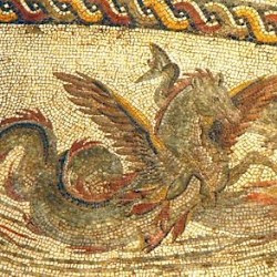 Villa of Dar Buc Ammera, round mosaic, detail: aquatic creatures
