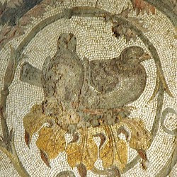 Villa of Dar Buc Ammera, round mosaic, detail: birds
