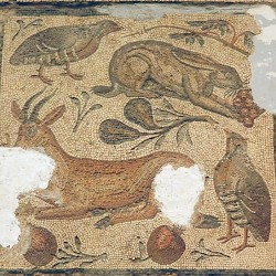 Villa of Dar Buc Ammera, seasons mosaic, land animals and birds