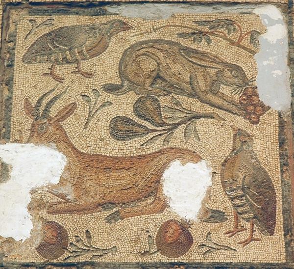 Villa of Dar Buc Ammera, seasons mosaic, land animals and birds