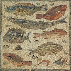 Villa of Dar Buc Ammera, seasons mosaic, fish