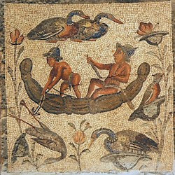 Villa of Dar Buc Ammera, seasons mosaic, Nilotic scene