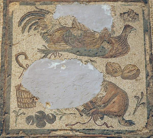 Villa of Dar Buc Ammera, seasons mosaic, land animals and birds