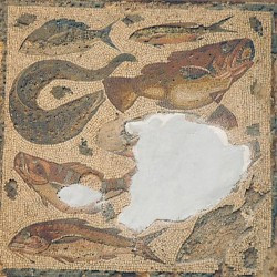 Villa of Dar Buc Ammera, seasons mosaic, fish