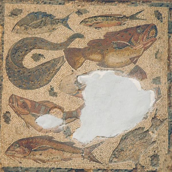 Villa of Dar Buc Ammera, seasons mosaic, fish