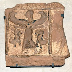 Sardes, Temple of Artemis, Relief of the "Mistress of the animals". (The archer partly visible to the right must be Heracles.)