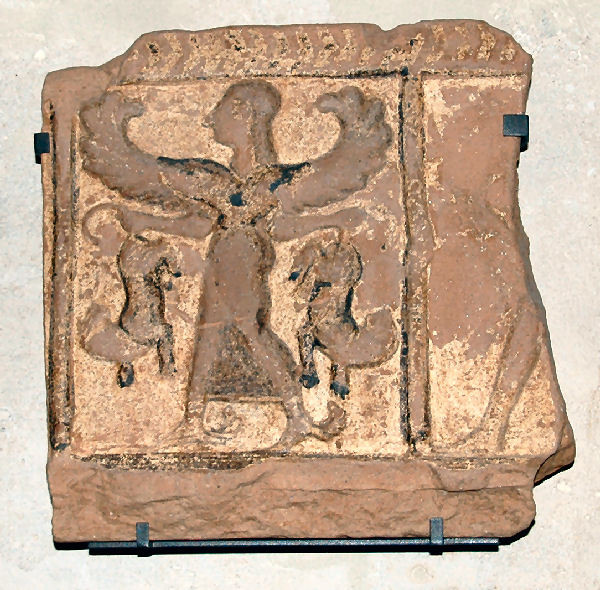 Sardes, Temple of Artemis, Relief of the "Mistress of the animals". (The archer partly visible to the right must be Heracles.)