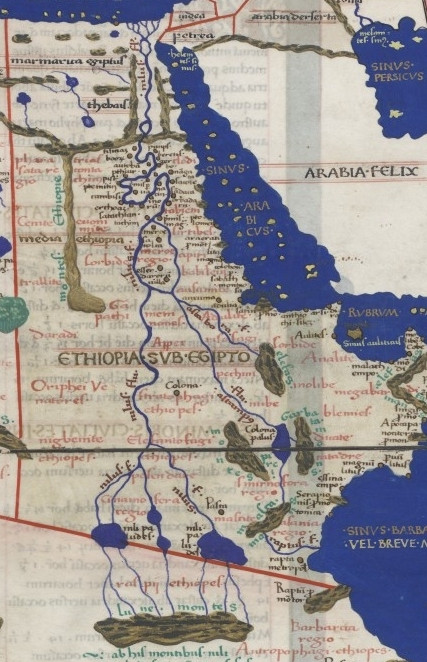 Nile, as shown on the World Map of Ptolemy of Alexandria (manuscript from 1467)