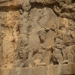 Bishapur, Relief 3, Central scene: Shapur, Gordian, Philip, Valerian, courtiers