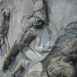 Halicarnassus, Mausoleum, Relief of an amazonomachy: Achilles kills Penthesileia