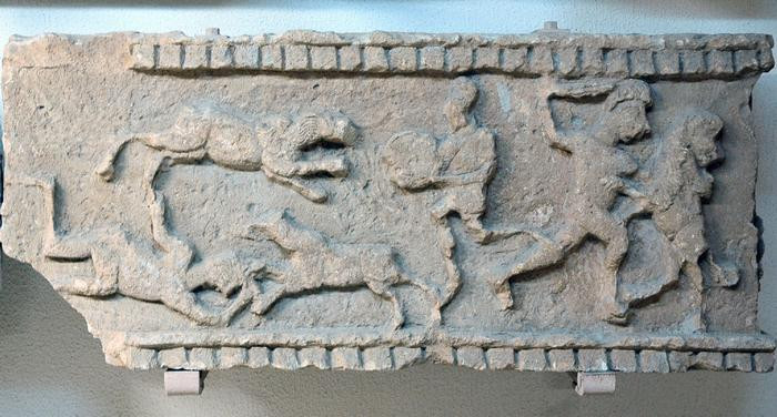 Ghirza, Mausoleum North B, relief: hunters