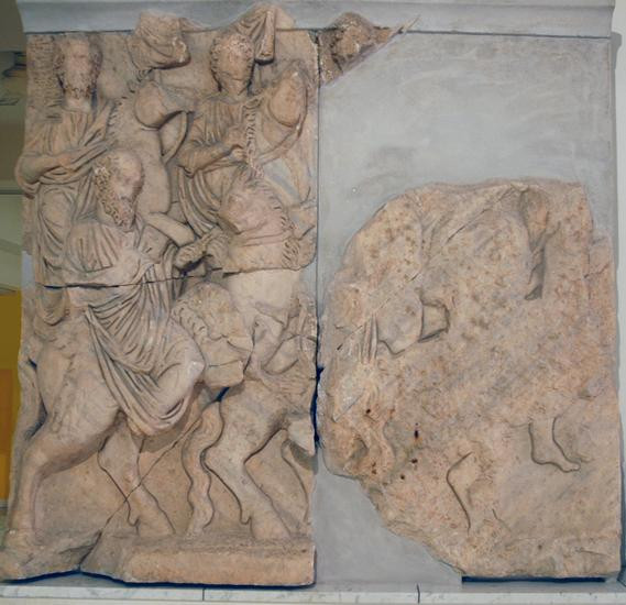 Lepcis, Arch of Septimius Severus, SE, frieze: soldiers dressed as civilians