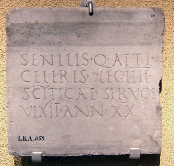 Smyrna, Tombstone of a slave, whose master had been a centurio of IIII Scythica