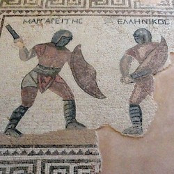 Kourion, House of the Gladiators, mosaic with gladiators