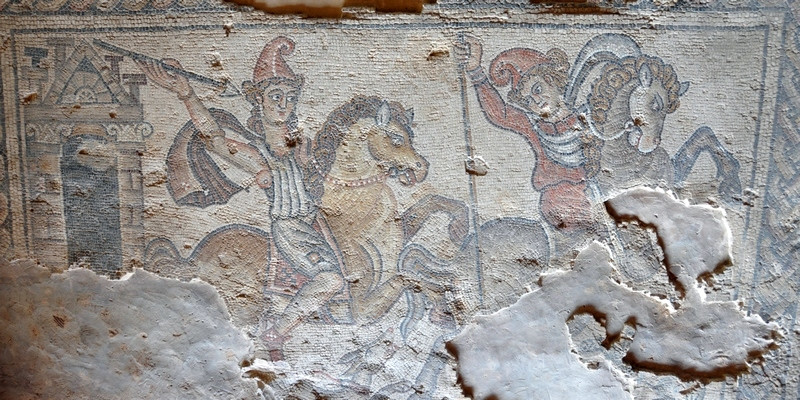 Sepphoris, House of the Nile Mosaic, Amazons with Phrygian caps