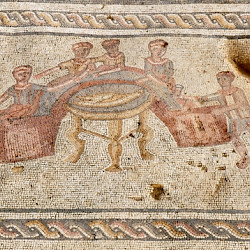 Sepphoris, House of Orpheus, Mosaic with a banquet scene