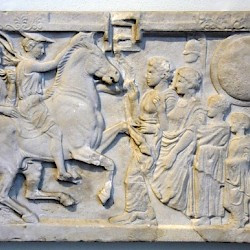 Cumae, Relief of a hero, riding a horse