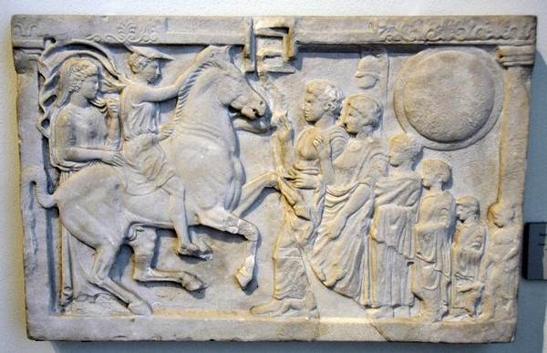 Cumae, Relief of a hero, riding a horse