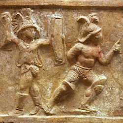Cumae, A victorious gladiator and a gladiator asking for release