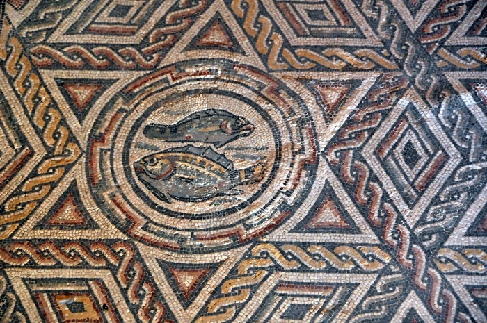 Piazza Armerina, Guest Room, Four Seasons Mosaic, detail: Fish